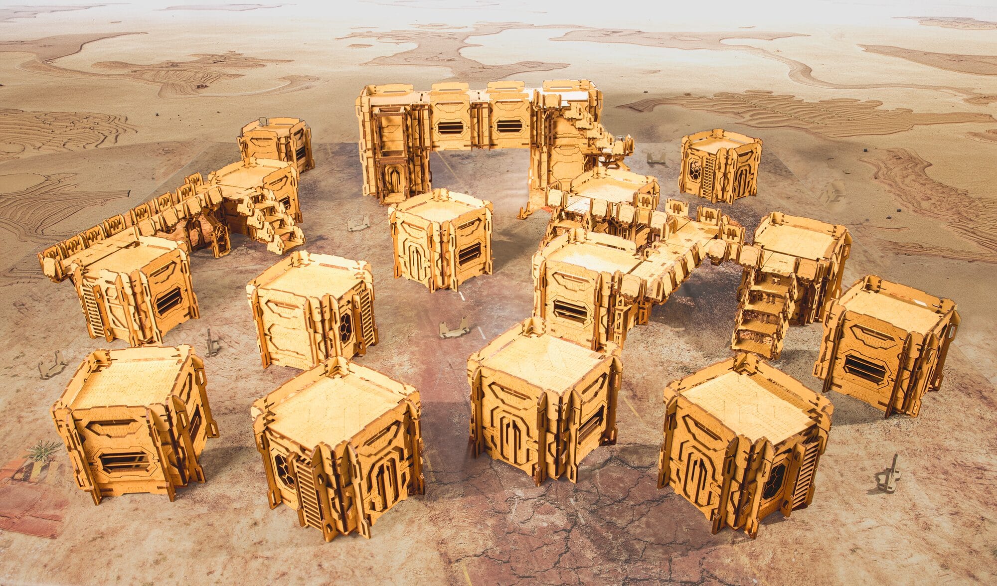 Ein vollständiger MorphCube-Tisch, bestehend aus 10 Cindora-Boxen und 3 Erweiterungsboxen, ohne HDF